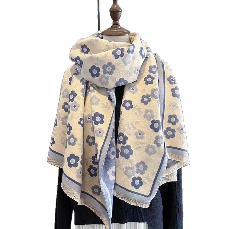 Nueva moda coreana de cachemira jacquard bufandas mujeres otoño y invierno retro versátil grueso calentamiento de doble uso buñuelo