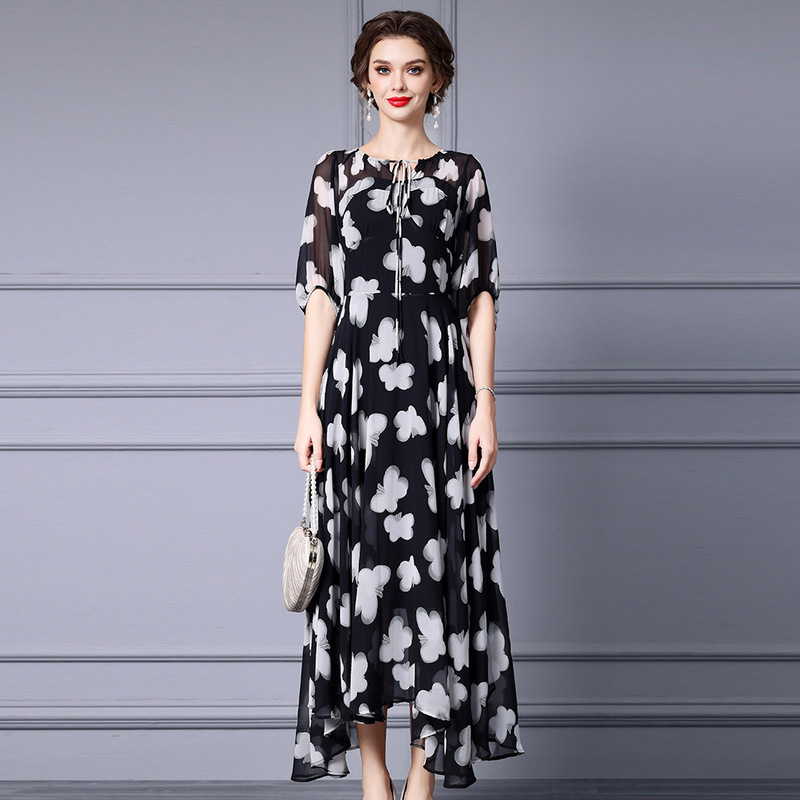 Zhili's Long Dress Suitable for Taking Photos at the Beach, New Summer 2026 Lightweight Printed Ruffled Long Dress
