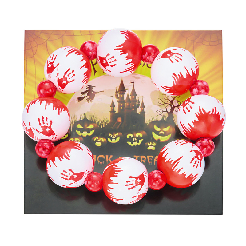 クロスボーダー新しいハロウィンブラッドハンドプリントウッドビーズブレスレットパーソナライズされたホラー風ダークバットフラワーネックレスジュエリー|undefined