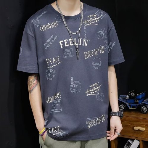 Men's Summer Short-Sleeve T-Shirt, Korean Style Fashion, Simple and Minimalist Half-Sleeve Top, Hong Kong Style Loose Casual Streetwear T-Shirt