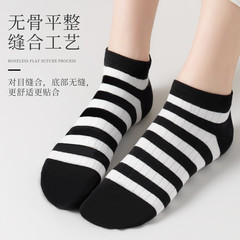 Women's R-Logo Short Socks, Spring/Summer Thin Sports Style Socks—Black and White Striped, Breathable Low-Cut Ankle Socks from Zhuji