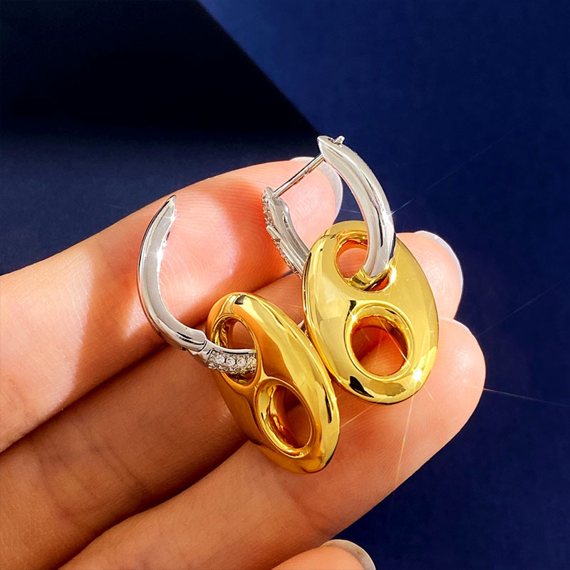 Orecchini a perno a forma di naso di maiale, lucidi e metallici, stile europeo-americano, accessorio di alta moda, nuova tendenza._voghion.com