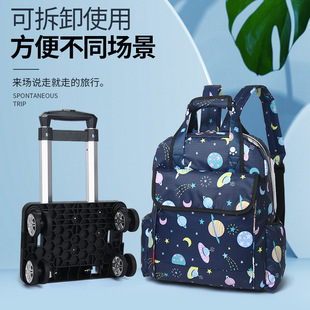 Portable Backpack Backpack Backpack Pushable and Pull Detachable Trolley Bag Large Capacity Lightweight Travel Bag