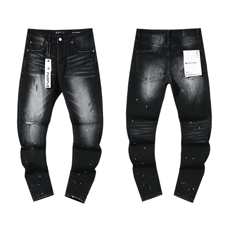 跨境欧美PurpleBrand牛仔裤jeans水洗做旧复古破洞泼墨潮流直筒|undefined