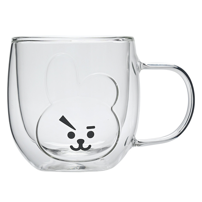 Hermosas tazas de vidrio de doble capa, tazas de menú aisladas de alto silicio con mango, tazas de agua de oficina doméstica, tazas de desayuno, tazas de café