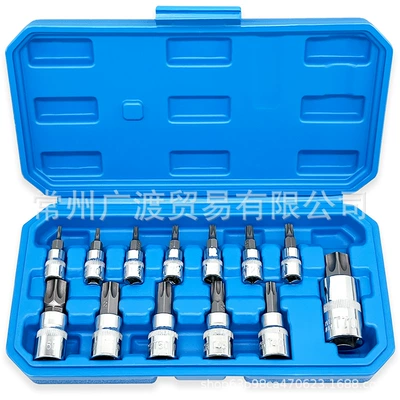 13pc press batch sleeve plum drill bit 1/4 3/8 1/2 screwdriver T8-T70