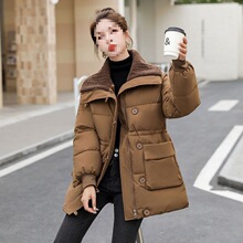 大翻领棉服女中长款设计感小众棉衣韩版收腰显瘦棉袄保暖秋冬外套