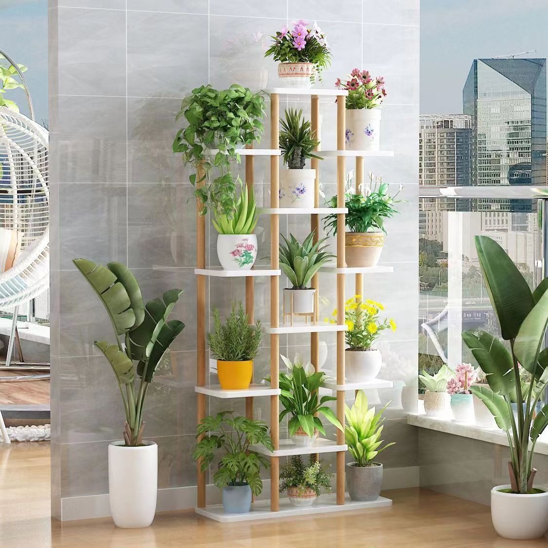 Estante de flores, plantas suculentas de radix verde, estante de almacenamiento de lujo ligero, estante de piso interior, estante de maceta de flores de balcón simple multicapa