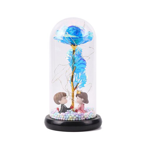 Eternal Rose Glass Cover Chinese Valentine's Day Street Stall Gift Colorful Gold Foil Flower Color Gold Simulation with Lights