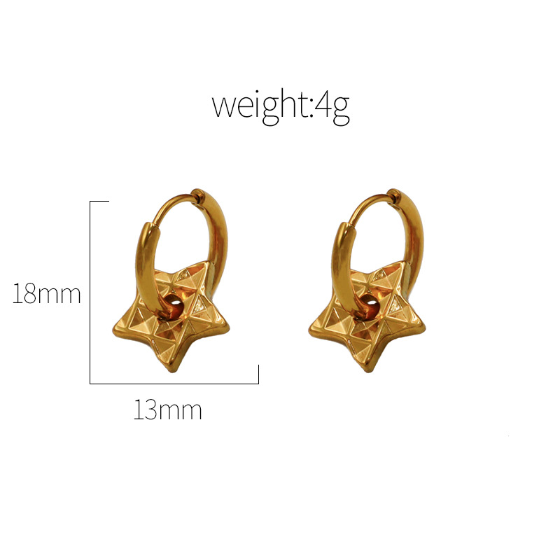 Texture Pentagram 18K Gold Pendant Earrings