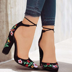 Juti European & American Style Embroidered Matte Chunky-Heel Women's Sandals, Plus Size 35-43, High-Heel Ladies' Shoes for International Trade