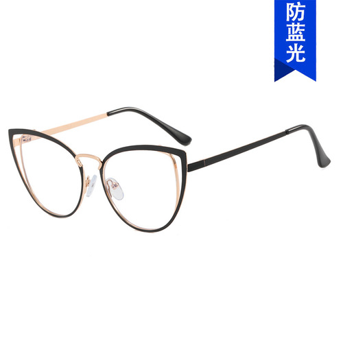 Triangular cat-eye hollow flat mirror anti-blue light  new style glasses frame cross-border European and American ins plain glasses frame