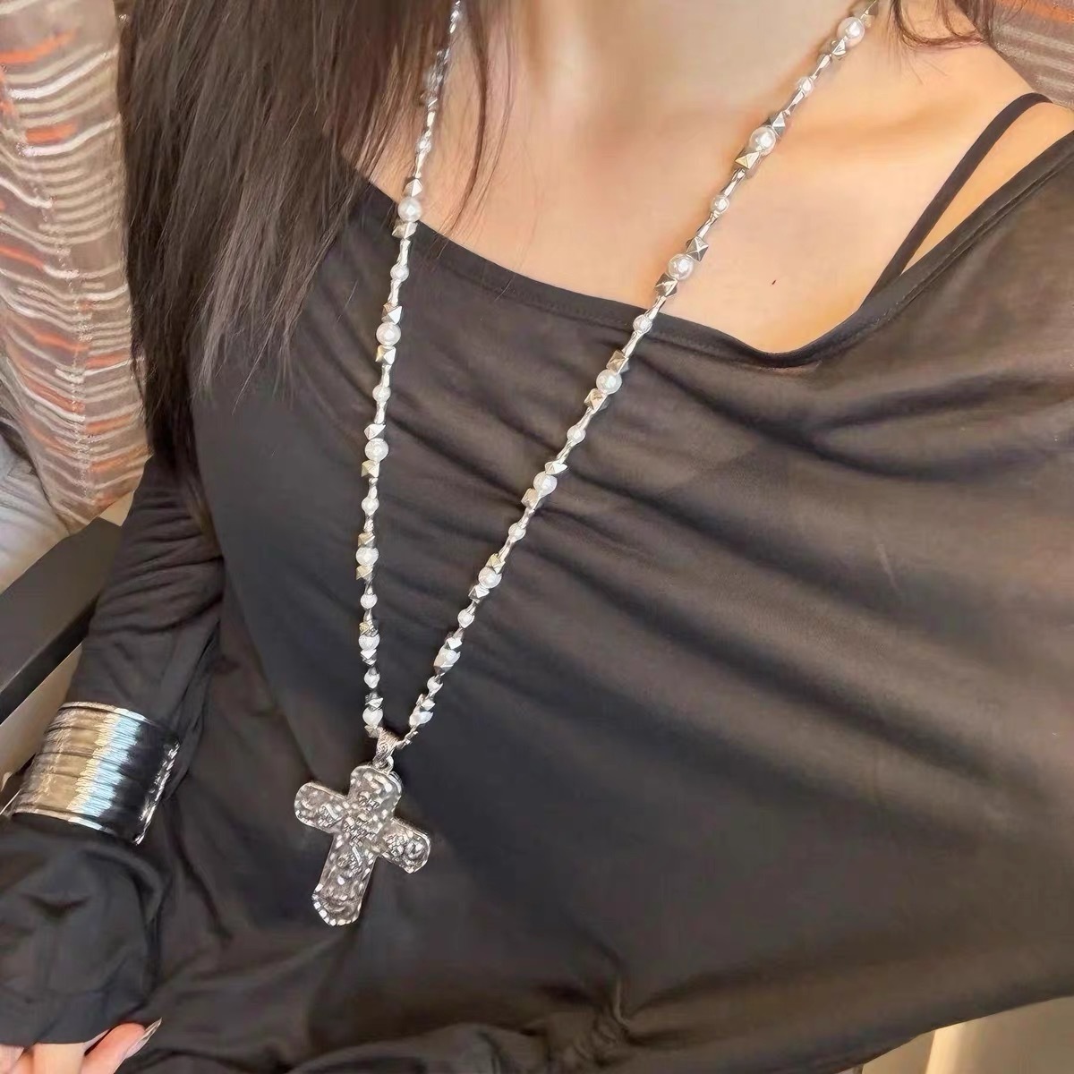 Alloy Pendant Material Gothic Cross Necklace Long Sweater Chain Dark Style Sweet Cool Hip Hop Pendant Retro Alloy Geometric Pattern Unisex Jewelry