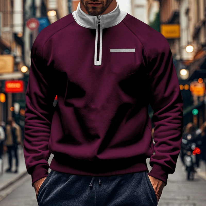 Men's Half Zip Sweatshirt With Stand Collar For Autumn And Winter_voghion.com