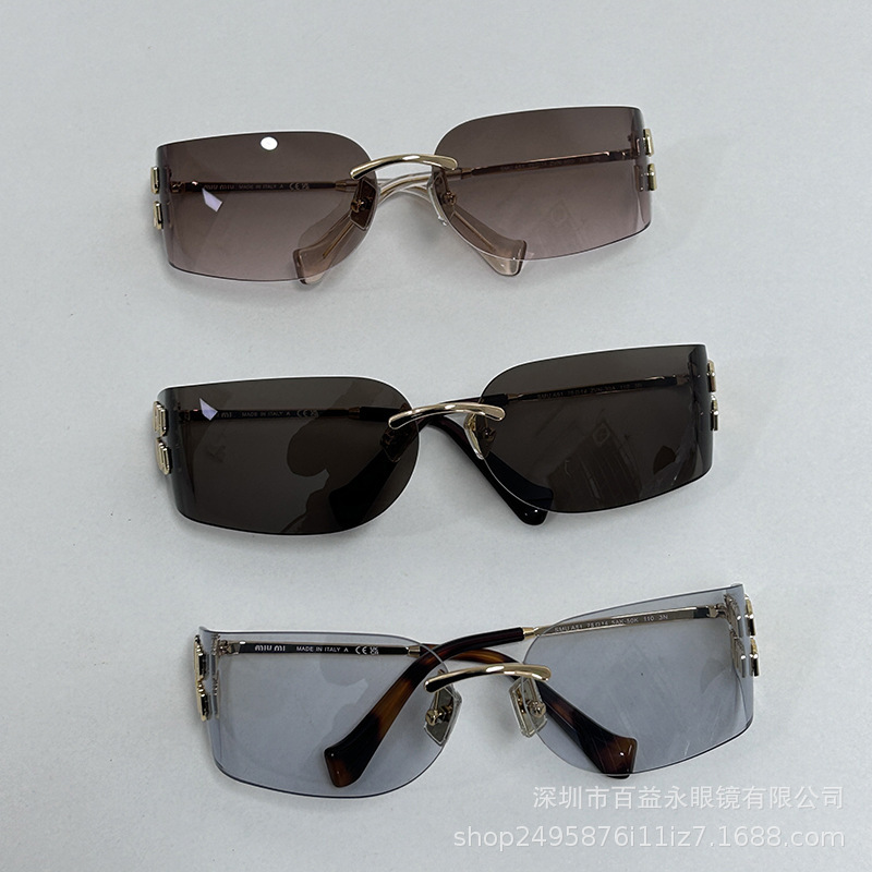 New Frameless Miu Miu Sunglasses with Curved Lenses, Popular Influencer Style, Uv Protection, Narrow Version Smu A51