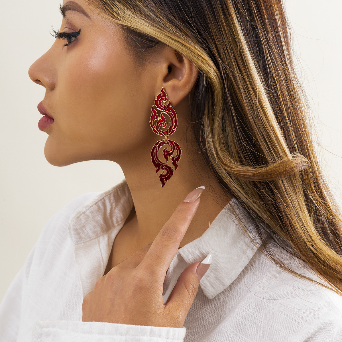 Geometric Dangle Earrings With Hollow Oil Drip Ethnic Style Design_voghion.com