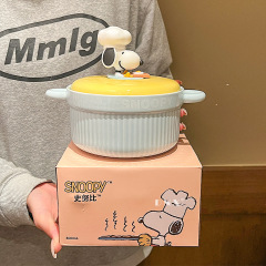 スヌーピーカップラーメン碗蓋付き食器かわいい漫画両耳ギフト家庭用高颜値大容量セラミック碗