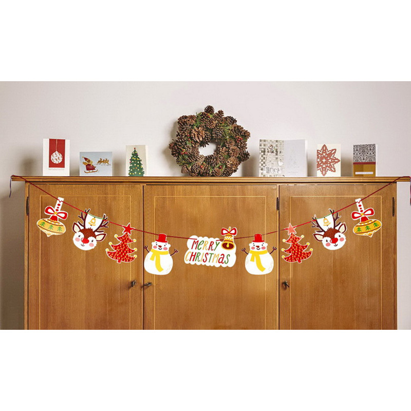 Banderas navideñas transfronterizas en stock, 24 tipos de banderas de dibujos animados, decoraciones navideñas al por mayor de fabricantes, admiten pedidos de lotes mixtos.