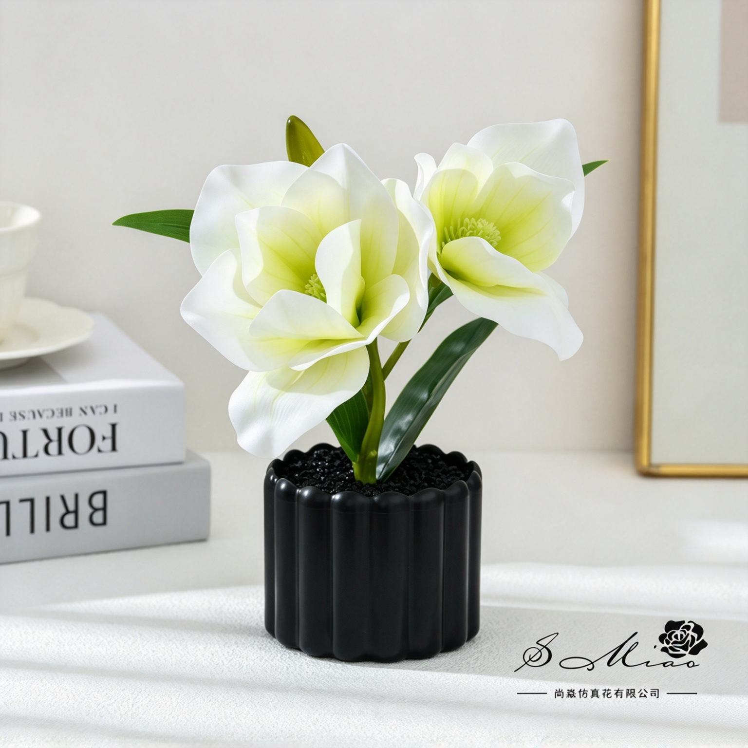 Dos tenedores y cinco flores se sienten pequeñas Phalaenopsis macetas simulación bonsái flores falsas decoración del hogar fotografía de flores artificiales flores de bodas