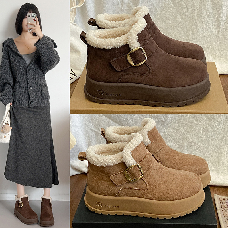 厚底雪地短靴子女冬季加绒加厚保暖2025新款勃肯鞋雪地棉鞋子外穿