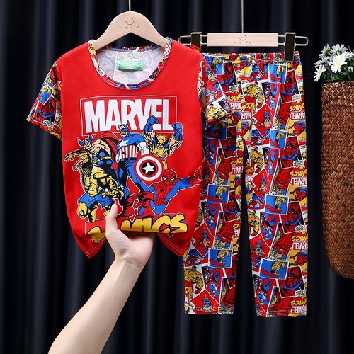 Children's sleepwear, unisex summer thin short-sleeved pants for boys and girls, small children's summer sleepwear, air-conditioned home clothes