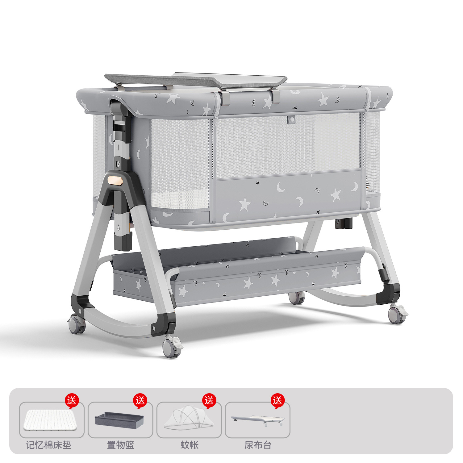Cama para bebés, cama de cuna para recién nacidos, cama de empalme grande, cama móvil portátil plegable multifuncional 2 en 1