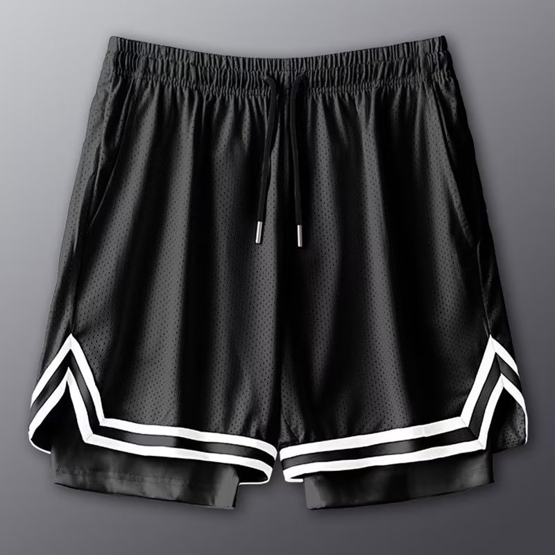 American Shorts Anti-Run-Off Double-Layer Basketball Pants Loose Fake Two-Piece Short-Knee Casual Running Pants Quick-Dry Three-Piece Pants