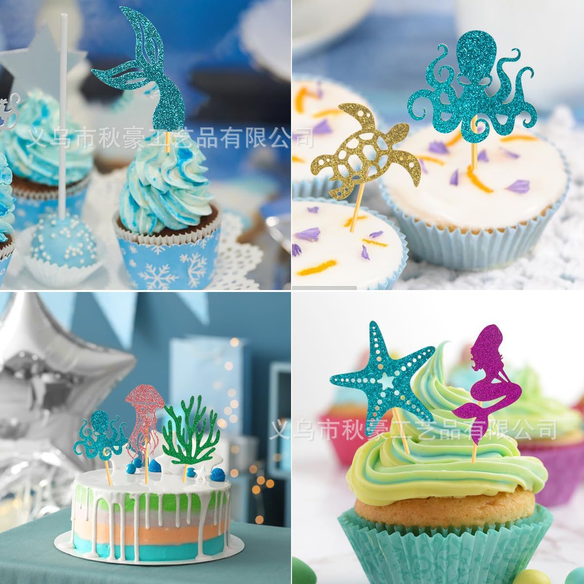 Transfronterizo 2024 nuevo estilo Ocean Cake Plug-Brand Diy Family Party Set vaso de papel con adornos sirena