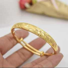 正品合金手镯女小众复古百搭欧币满天星推拉光面镯子直销文艺风