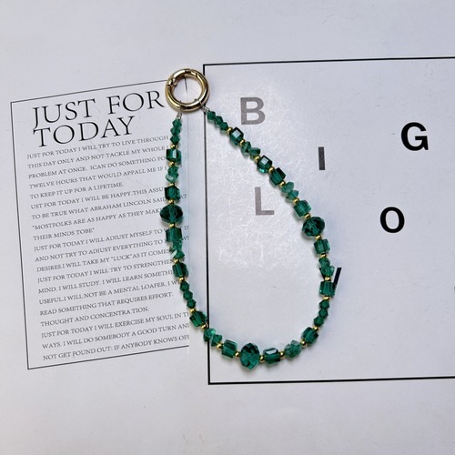 New Simple and Elegant Green Crystal Handmade Bead Bag Hook Pendant Keychain Accessory Phone Chain Universal Model