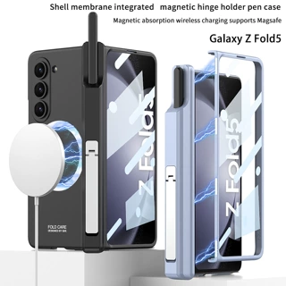 三星GalaxyZFold5无线充磁吸手机壳个性笔筒硬壳全包支架折叠适用