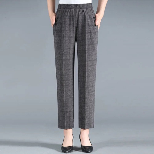Spring and autumn large size mom pants, middle-aged and elderly women's pants, grandma's elastic high-waist, high-elastic straight-leg casual mother-in-law pants