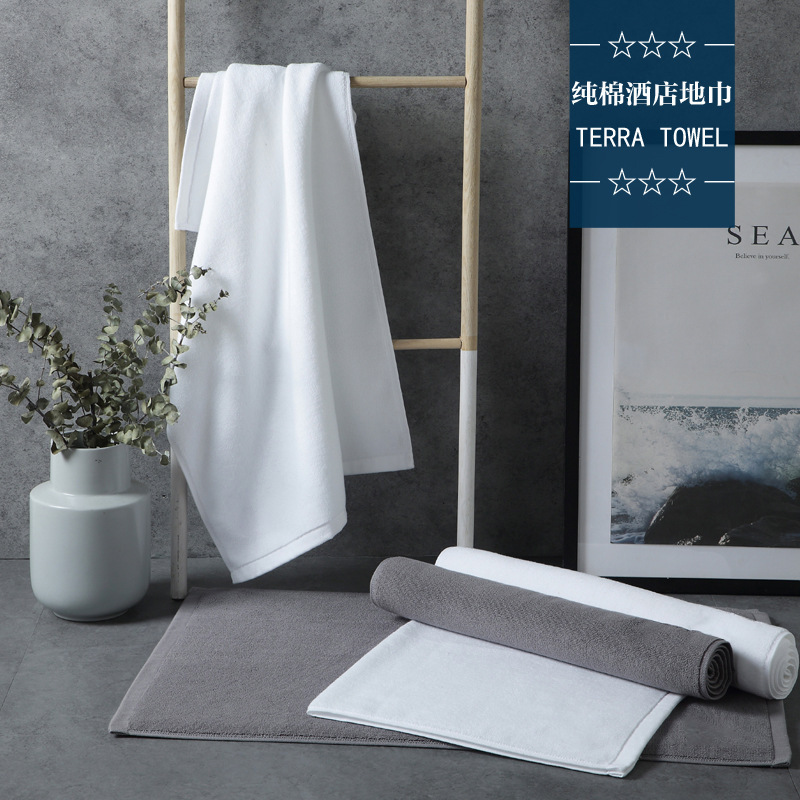 Cotton Floor Towel, Pure Cotton Bathroom Mat, Absorbent and Non-Shedding, Machine Washable, Non-Slip Foot Mat for Home Use