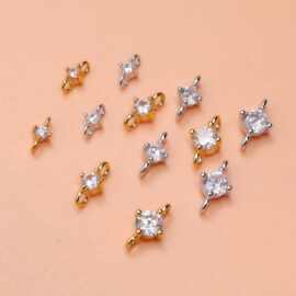 S925银微镶锆石双吊挂坠耳环连接器DIY手链项链双孔隔珠饰品配件