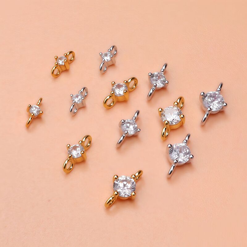 S925 Silver Micro-Inlaid Zircon Double Pendant Earring Connector DIY Bracelet Necklace Double-Hole Spacer Bead Jewelry Accessories