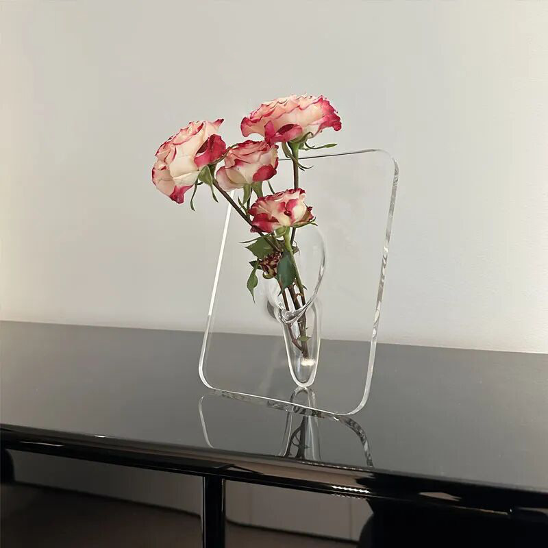 透明ins創意芸術アクリルフォトフレーム花瓶芸術生け花器オフィスフレーム置物ガラス棚|undefined