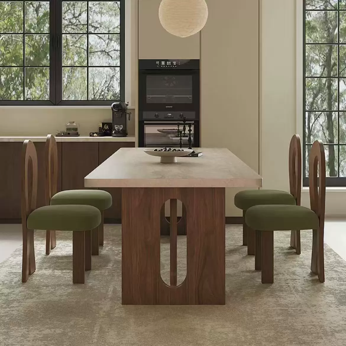 新款洞石岩板餐桌家用现代饭桌小户型法式复古长方形餐桌椅组合