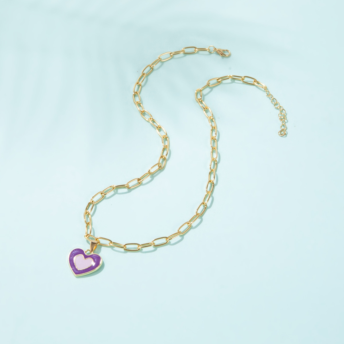 European and American new heart-shaped simple dripping color matching double heart necklace