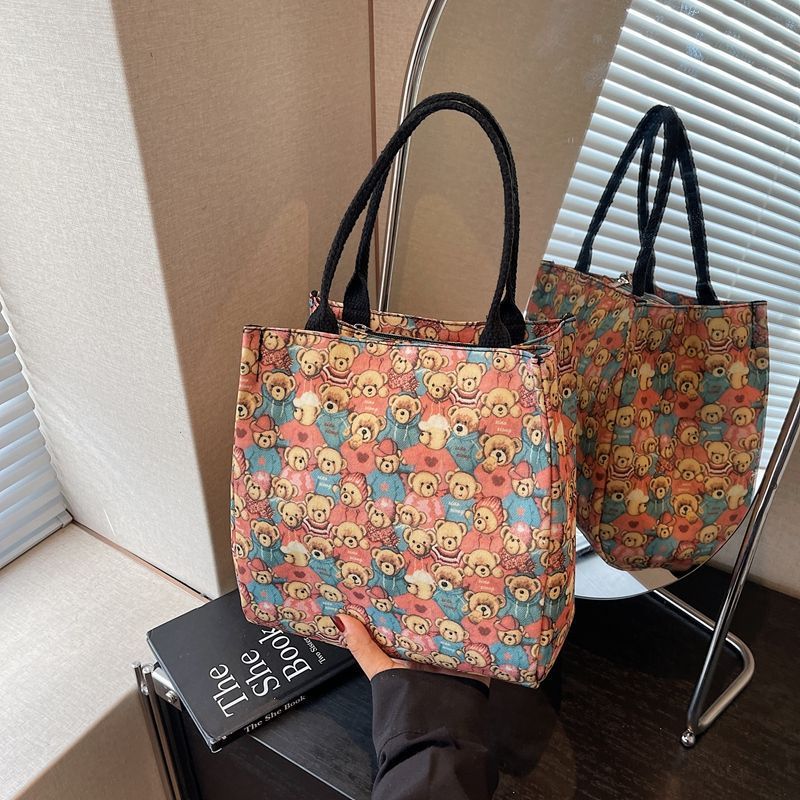 新款帆布包卡通外出防水大容量时尚手提包饭盒拎包上班手提袋便A2