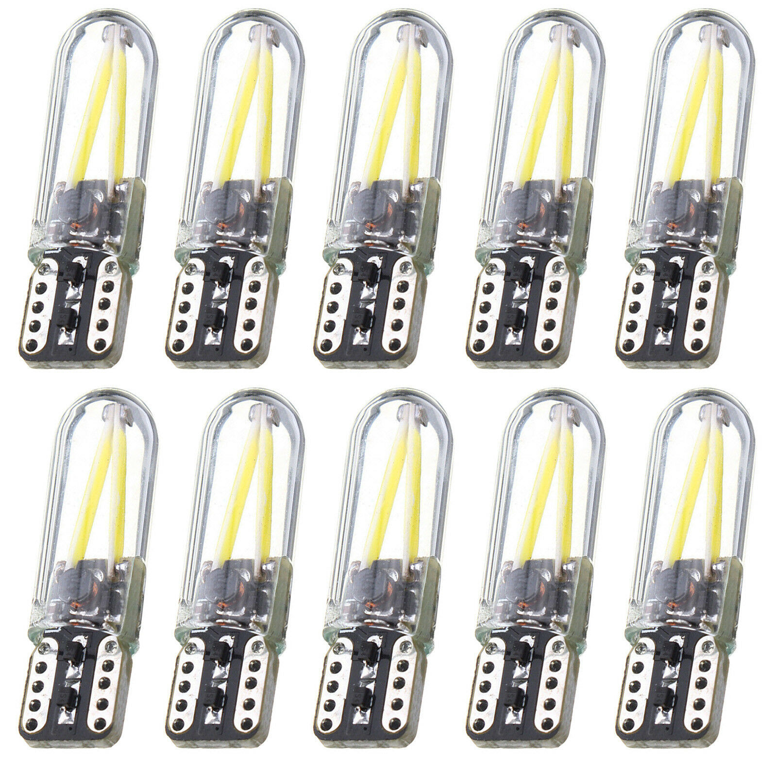 Bombilla LED automotriz COB T10 W5W T10 12V lámpara de ancho de vidrio filamento a través del tubo decodificación no polar