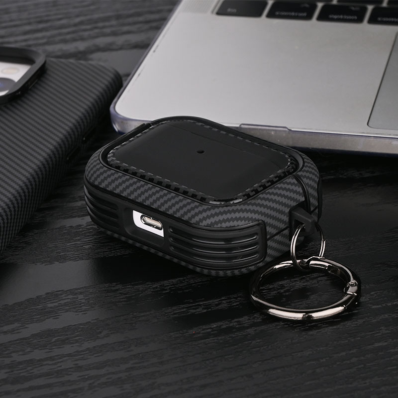 AirPods Pro3/Pro2/Pro/4/3/2 to'liq qopqoqli quloqchin g'ildiragi uchun uglerod tolali teksturali charm quloqchin g'ildiragi