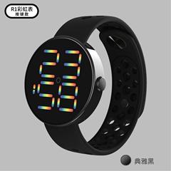 LED Waterproof Sports Children's Electronic Watch Cross-border Trend Internet Celebrity Simple Rainbow Watch Gift Colorful Button Watch