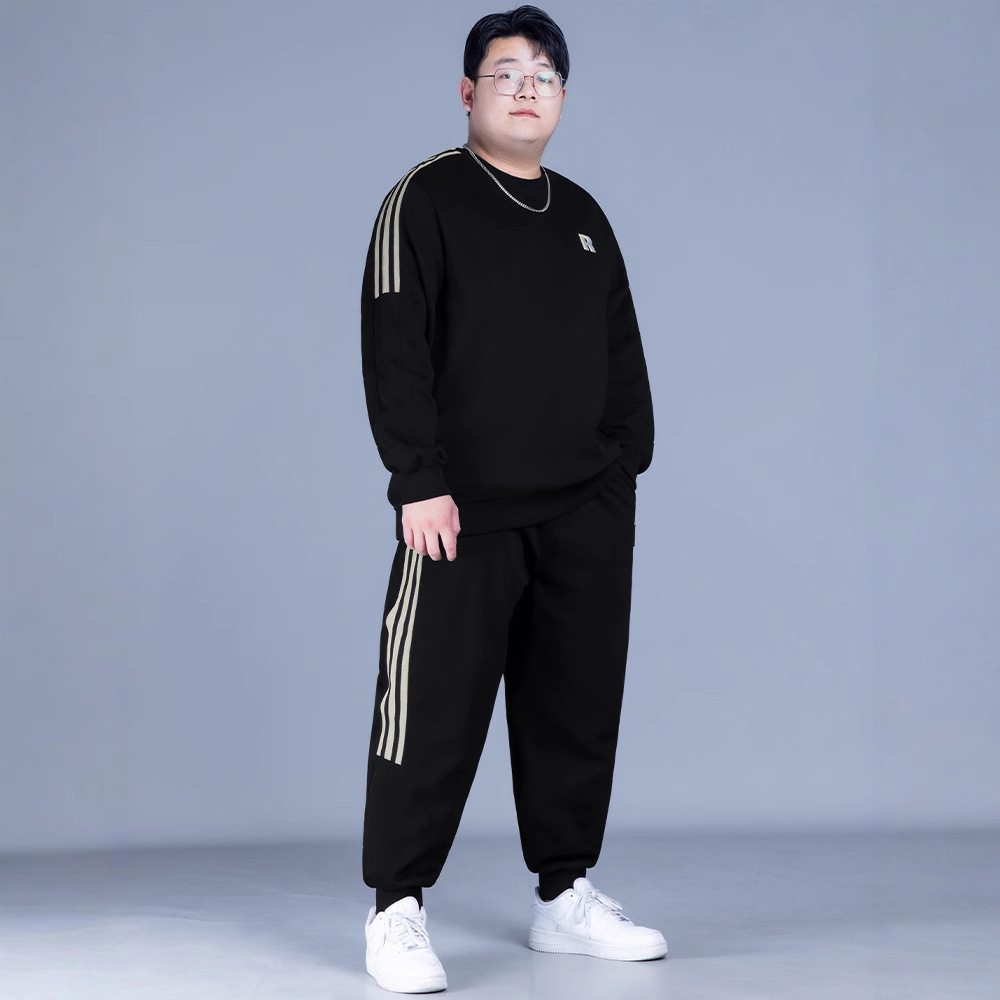 2024 새로운 플러스 뚱뚱한 플러스 사이즈 레저 세트 남자 스포츠 뚱뚱한 남자 가을과 겨울 남자 스웨터 바지 투피스 세트