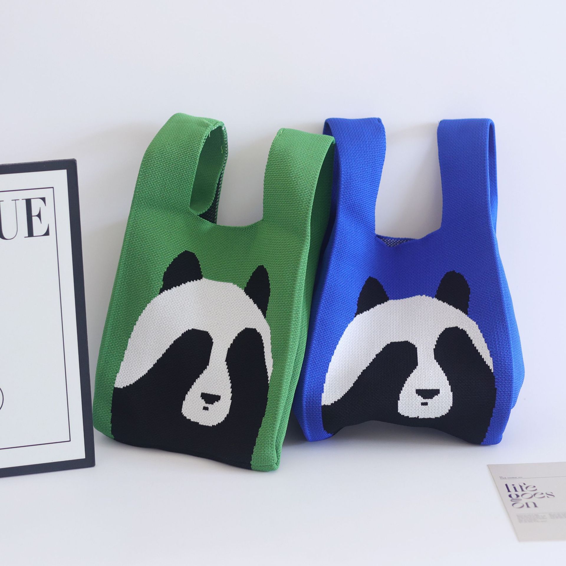 端午熊猫包包女托特包国风编织包手拎包包水桶包女包针织包手提包