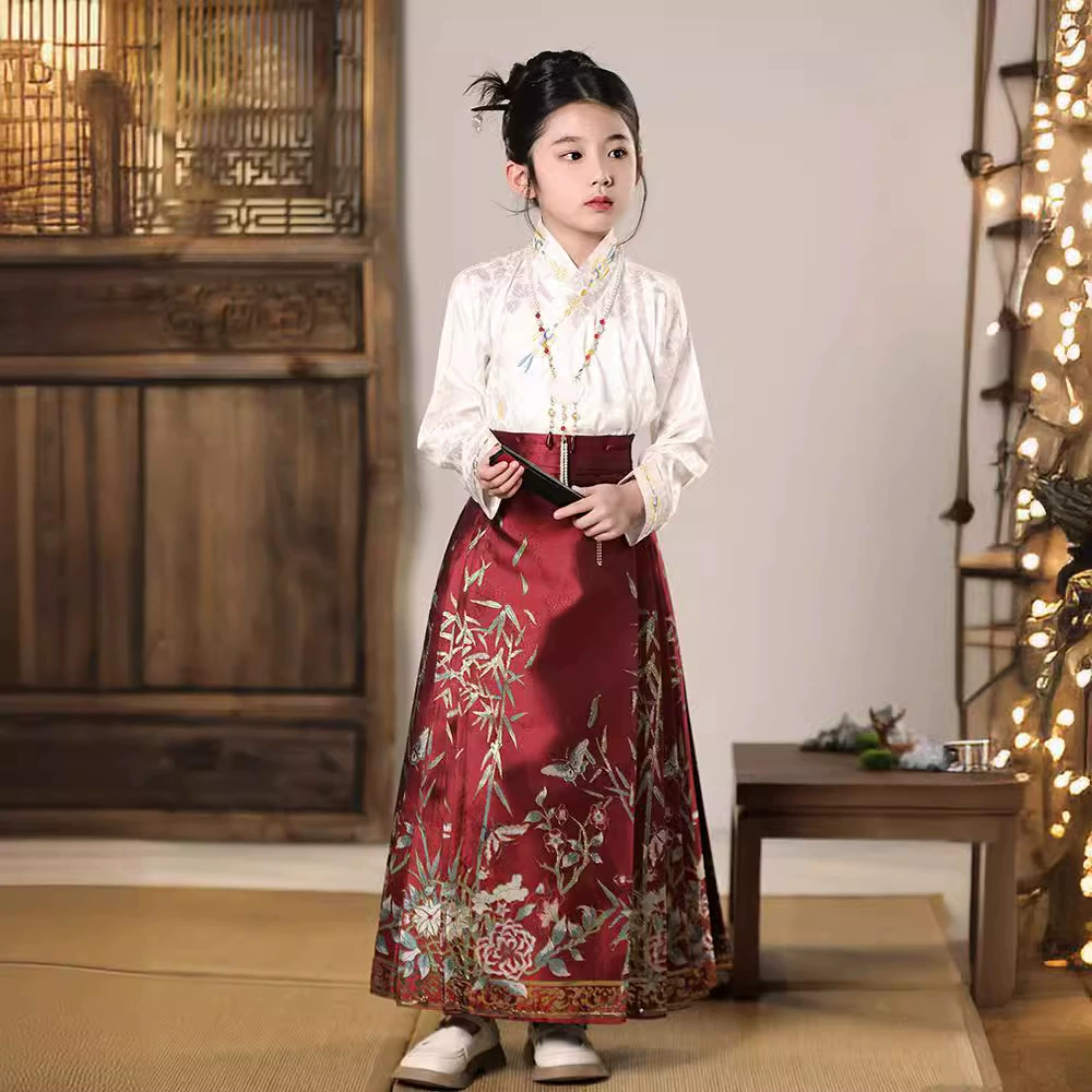 Высококачественная девушка Hanfu юбка весенняя детская конская юбка