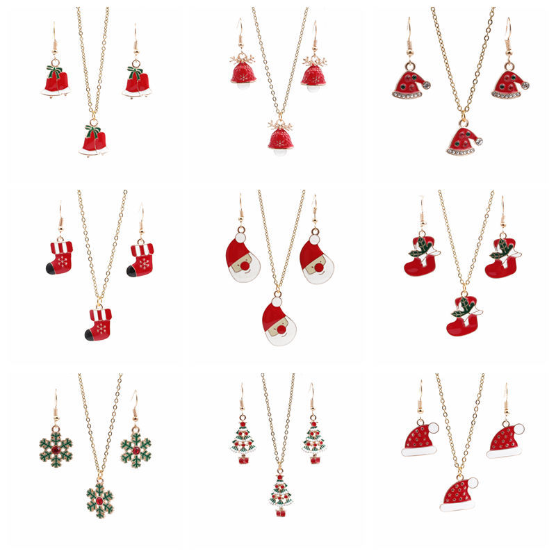 Cross-border Christmas Jewelry New European And American Alloy Dripping Petunia Xingx Pendant Necklace And Earrings Suite display picture 9