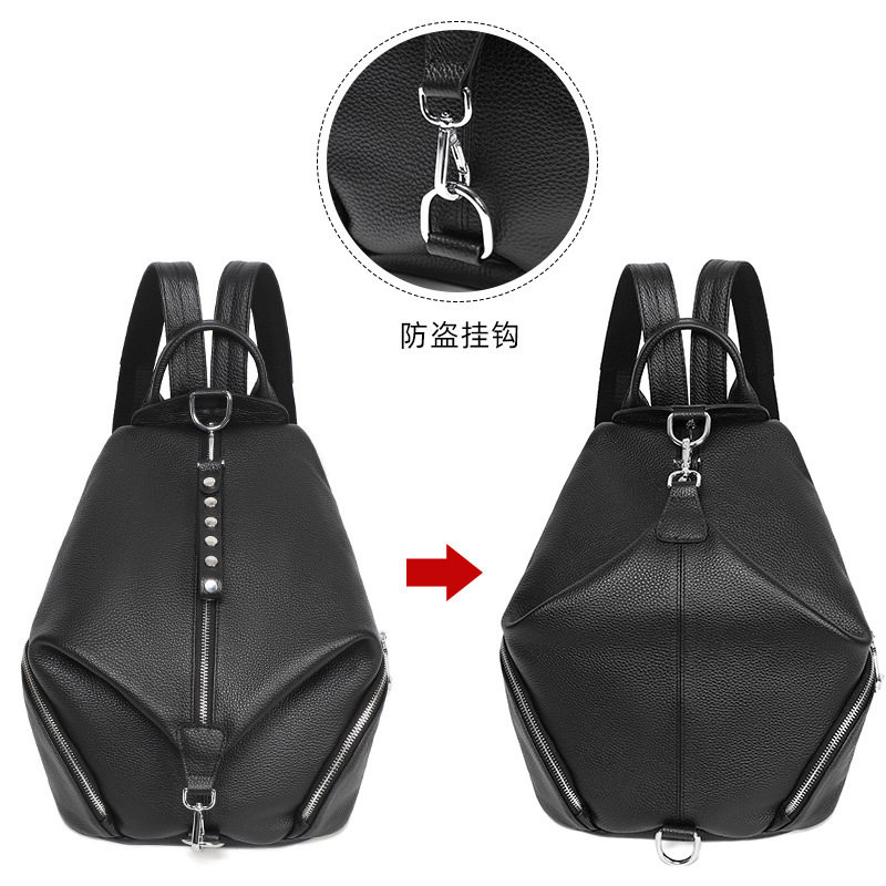 Ba lô nữ da thật chống trộm da bò lớp đầu dung tích lớn 27×15×31 cm — Màu nâu, Màu đen