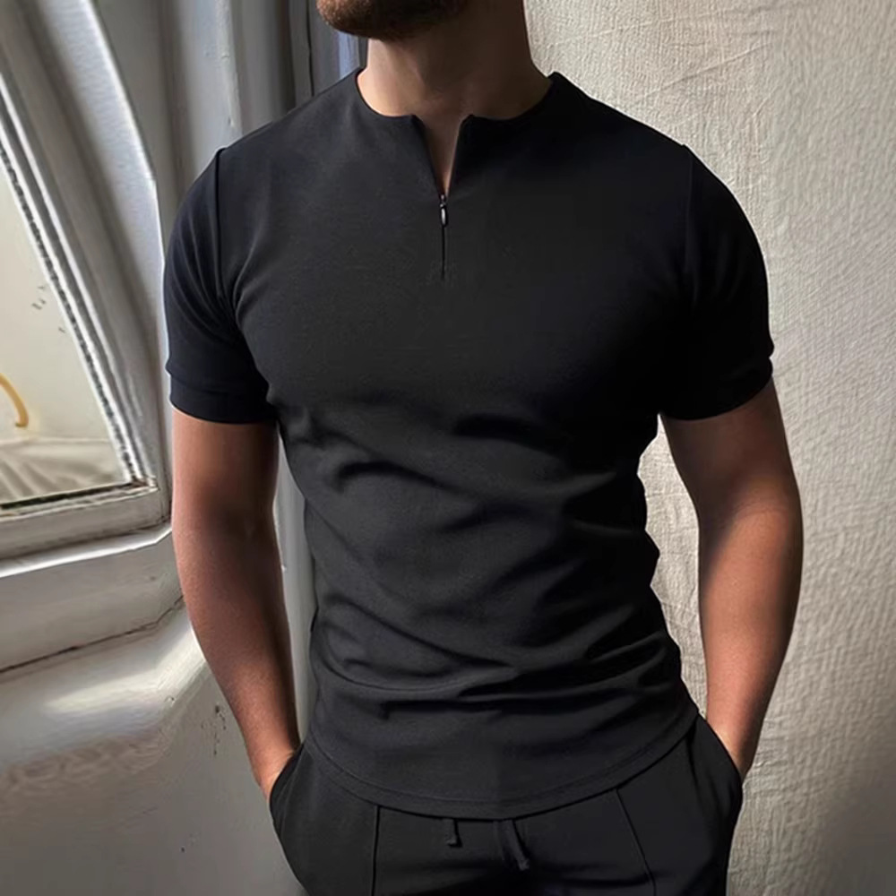 2025 Summer Amazon Independent Site Black Plaid Pattern Polo Shirt Men's Casual Plus Size Short Sleeve Top