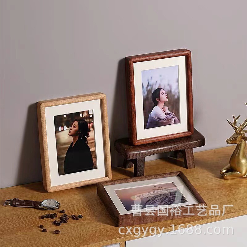 Black Walnut Photo Frame Retro Rounded Corner Table Couple Commemorative Photo Table Wooden Photo Frame Wall Hanging Picture Frame