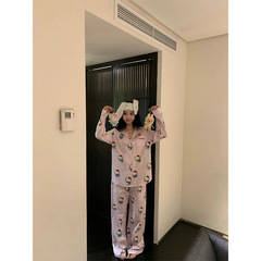 韩系甜美卡通凯蒂猫条纹印花睡衣女秋季休闲长袖长裤家居服套装